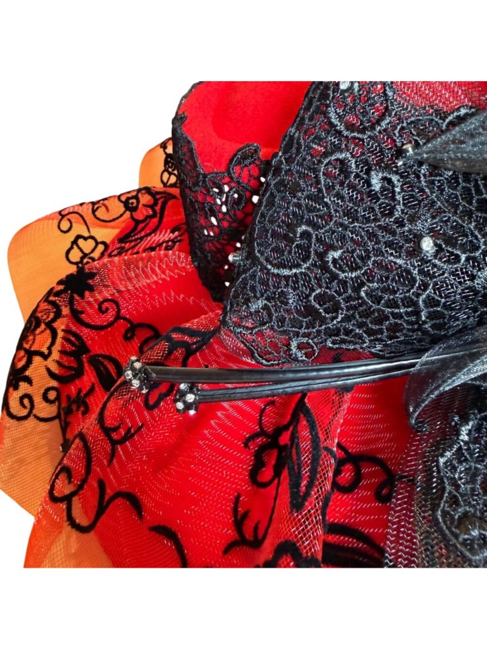 Ms Divine Elegant Red & Black Lace Wide Brim Hat Derby Church NEW - Picture 6 of 11